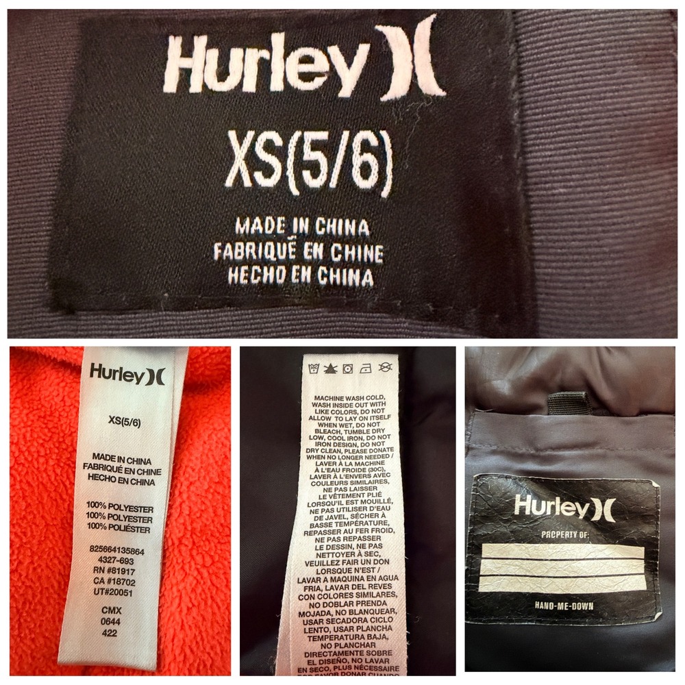 Hurley Puffer Jacket Kids XS 5/6 Gray Mountain Print Hooded Winter Coat Logo - Picture 4 of 10